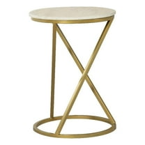 Coaster Malthe Round Metal Accent Table with Marble Top in Antique Gold/White