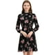 thumbnail image 1 of Vestido Floral De Una Línea De Manga Larga Con Columpio Hasta La Rodilla Y Cuello Simulado Para Mujer Negros S, 1 of 6