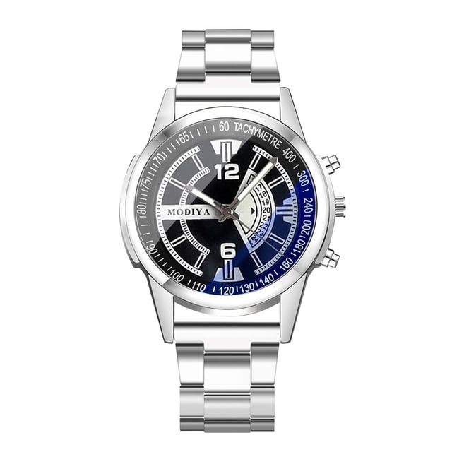 Reloj de Vidrio de Luz Azul Casual de Moda de los Hombres, Movimiento de Cuarzo con las Manos Luminosas Correa de Acero Resistente a los Arañazos, Reloj de Pulsera de los Hombres