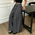 thumbnail image 5 of Cagogo Women's Striped Wide Leg Pants Elastic Waist Casual Loose Flowy Long Trousers for Summer Beach Travel Lounge Palazzo Style, Black M, 5 of 9