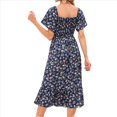 thumbnail image 3 of Vestidos Florales de para Mujer, Estilo Bohemio, Informal, de Verano, con Mangas Abullonadas, Estilo Occidental, MY112 Azul Marino L, 3 of 7
