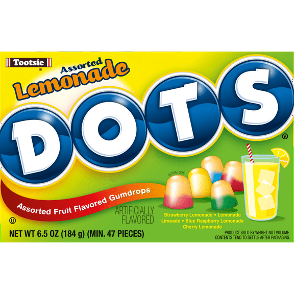 Tootsie Dots Limited Edition, Assorted Lemonade Flavor Gumdrops, 6.5 Ounce Theater Box - 12 Count Display Box