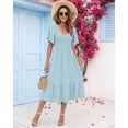 thumbnail image 2 of Vestido de verano AUSELILY para mujer, cuello en V, manga corta, midi azul, 2 of 6