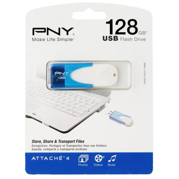 pny attach 4 128gb usb 2.0 flash drive blue/white