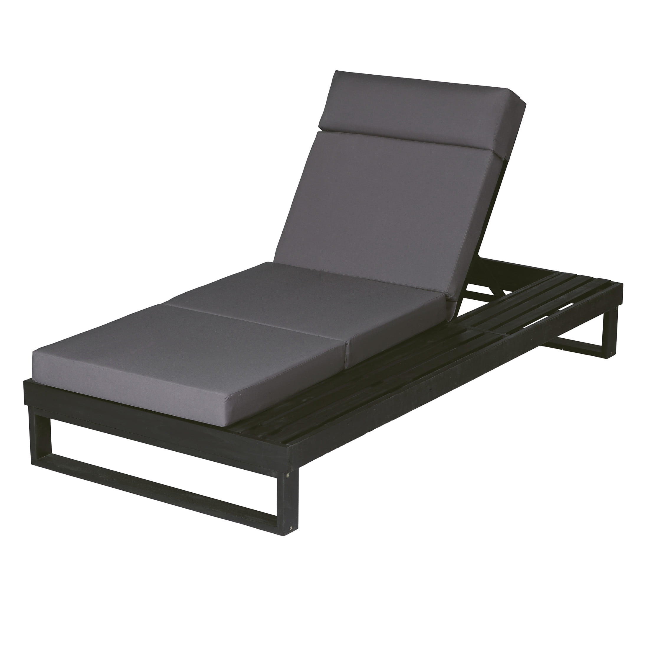 Christopher Knight Home Acacia Wood Chaise Lounge with 4-Fold Cushion, Adjustable Recliner, Black + Dark Gray
