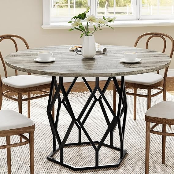Huisuilinss Round Dining Table For 4-6 People,47" Circle Kitchen Table,Modern Dinner Table With Sturdy Base,Industrial Wood Dinning Room Table For Living Room,Chair Not Included