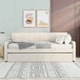 thumbnail image 3 of Twin Size Daybed with Multifunctional Trundle, Upholstery Daybed with USB Charging Design,Trundle Can be Flat or Erected, Wood Slat Support, No Box Spring Needed,Beige, 3 of 7
