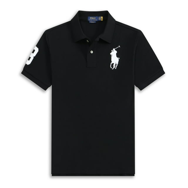 Short Sleeve Polo Shirt Men's Loose Plus Size Lapel Solid Color Cotton Embroidered Shirt
