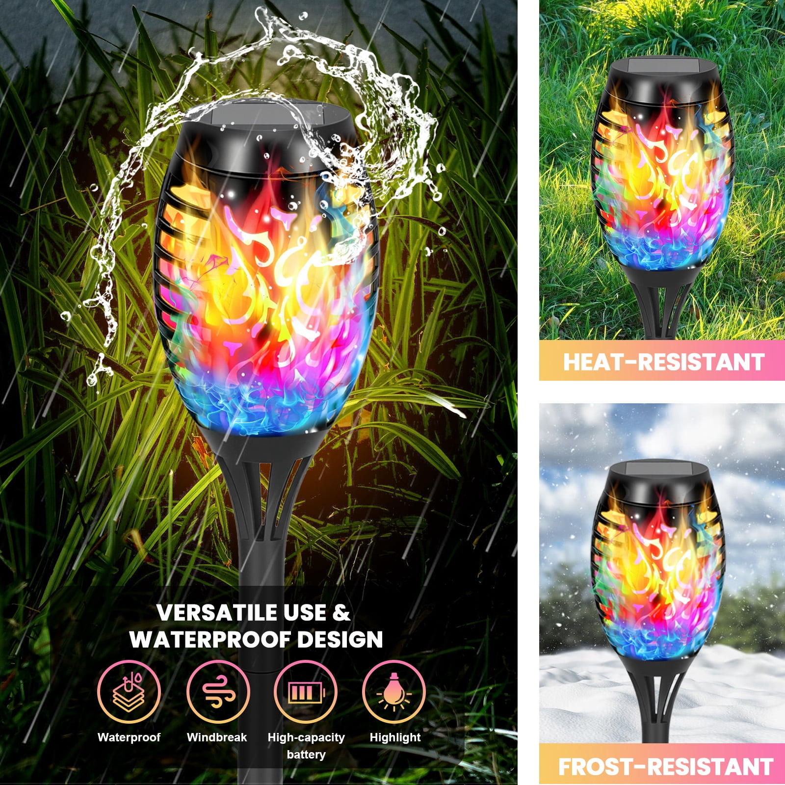Flickering Flame Solar Lights Outdoor Decorative, 8 Pack Solar Garden Stake Lights Color Changing, Solar Torch Lights Outside for Yard, Patio, Garden, Pathway