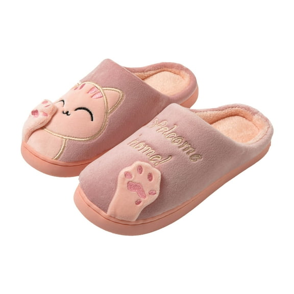 YLYL Cute Cat Slippers for Women Men Plush Slip on Winter Warm Bedroom Shoes Non Slip House Slippers