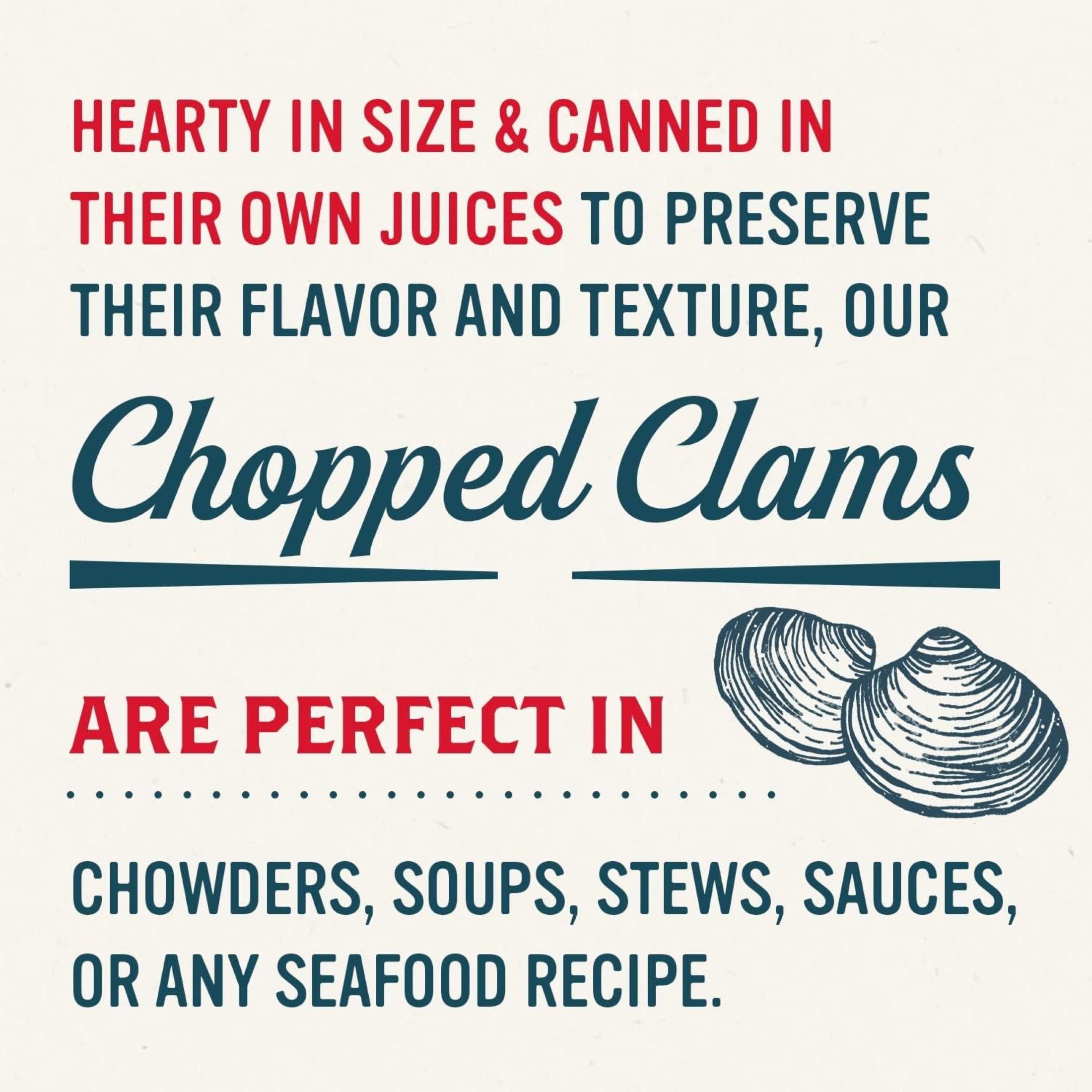 (6 pack) Snow's Wild Caught Chopped Clams in Clam Juice, 5g Protein per Serving, Shelf Stable Can, 6.5 oz