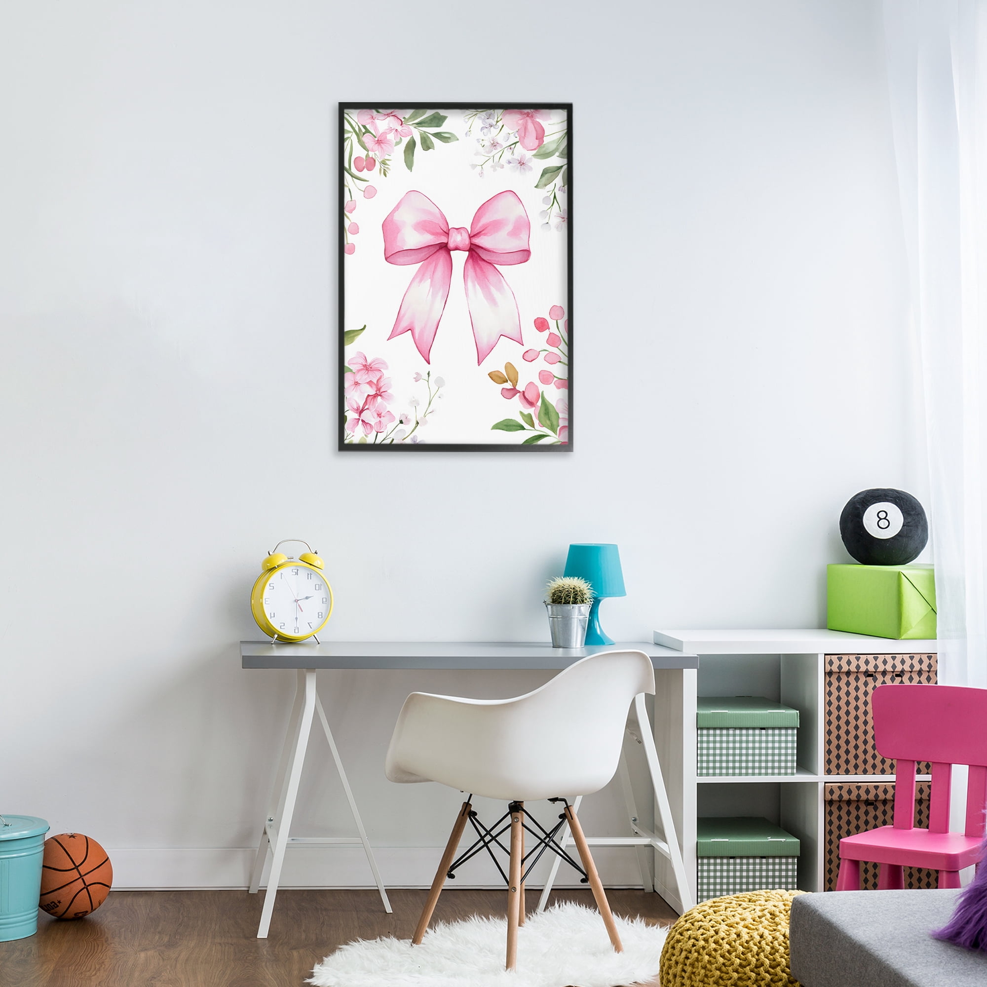 Stupell Industries Whimsical Floral Bow Pink Black Framed Giclee Art, design by Creative Studio