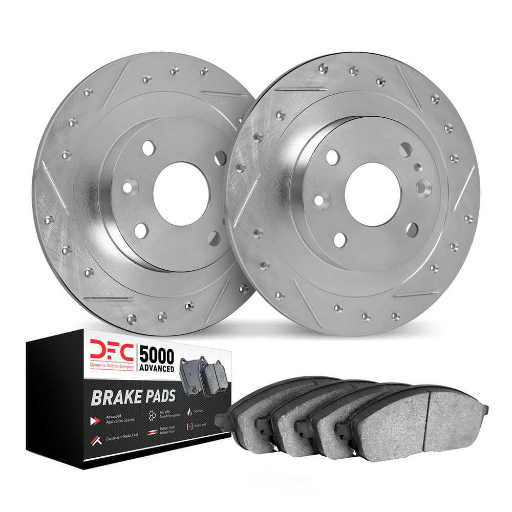 Dynamic Friction Company 7502-80049 DFC Rotors-Drilled and Slotted-Silver with 5000 Advanced Brake