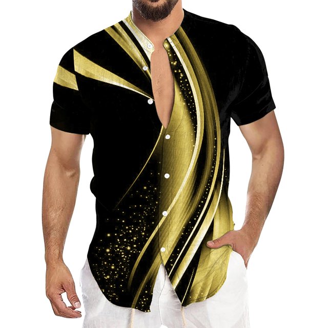 Men'S Casual Short Sleeved Shirt, Men'S Standing Collar Fashionable Button Up ShirtL