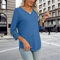 thumbnail image 3 of Breezora Womens V Neck 3 4 Sleeve Tee Casual Solid Color Loose Fit Short Sleeve Top Breathable Daily Wear XXXL Size Blue, 3 of 8