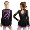 thumbnail image 1 of TiaoBug Girls Stylish Mesh Splice Rhinestone Figure Ice Skating Dress Long Sleeves Ballet Dance Tutu Dress Purple 6, 1 of 6