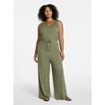 thumbnail image 2 of Time and Tru Women's Sleeveless Button Front Jumpsuit, Sizes XS-XXXL, 2 of 5