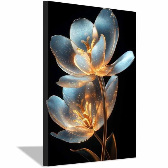 Mudket Framed,Luxury Canvas Wall Art,Ready to Hang,Golden Floral Canvas Print,Modern Botanical Wall Decor,Flower Wall Pictures, for Bedroom Living Room Bathroom Office Decor - 12"L x 8"W