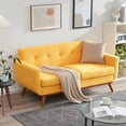 thumbnail image 1 of Tbfit 67" W Loveseat Sofa, Mid Century Modern Decor Love Seat Couches for Living Room, Button Tufted Upholstered Small Couch for Bedroom, Solid and Easy to Install Love Seats Furniture, Honey Yellow, 1 of 6