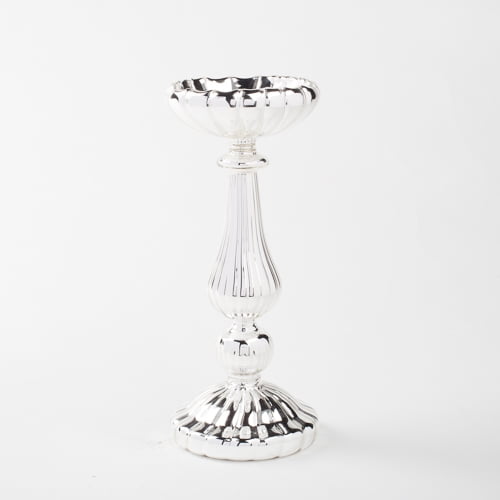 Eastland Ribbed Silver Mercury Glass Pillar Candle Holder 10" - Walmart ...