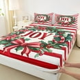 thumbnail image 3 of Feelyou Christmas Joy Bed Sheets, Xmas Poinsettia Flower King Sheets, Red White Geometric Sheet Set, Microfiber Bedroom Decor, 4pcs, 3 of 7