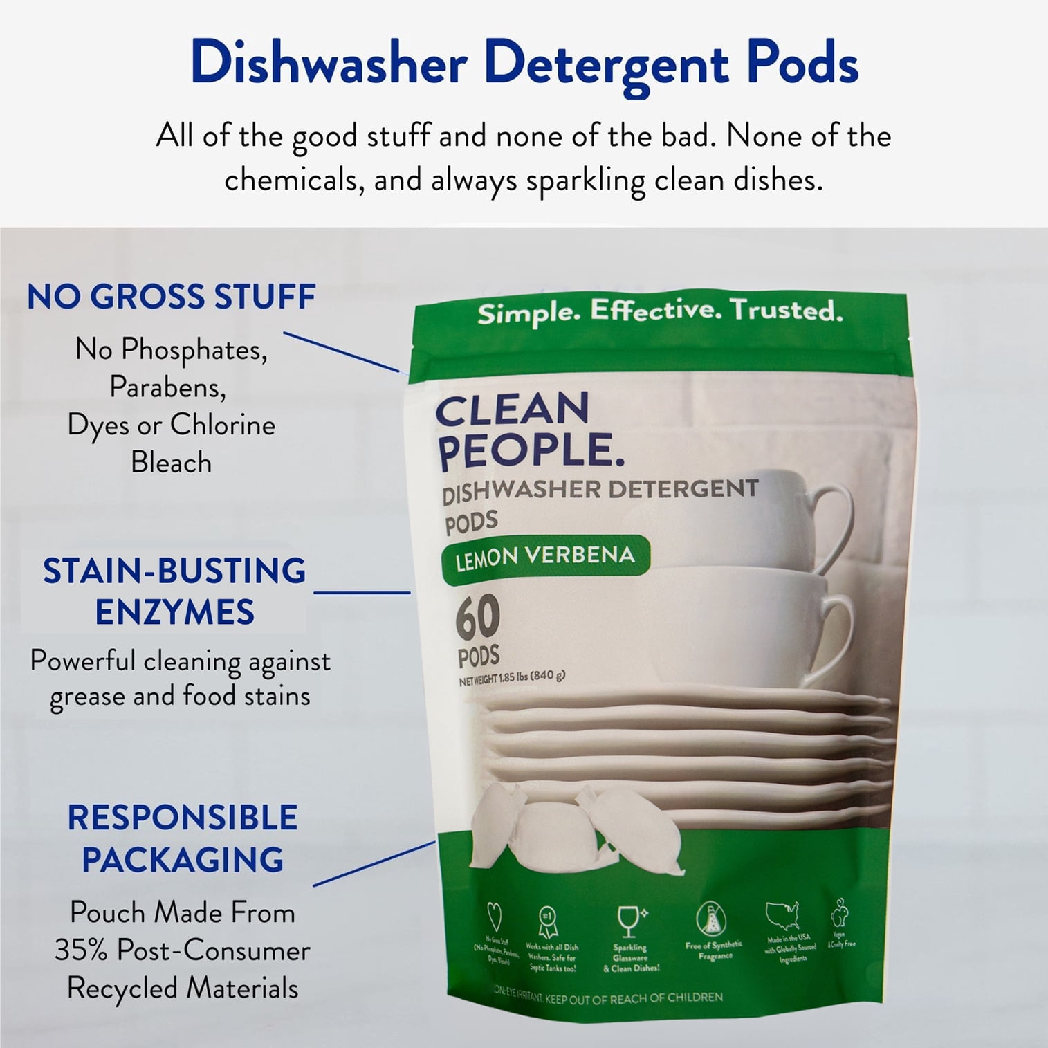 Clean People Dishwasher Pods - Cuts Grease & Rinses Sparkling Clean - Residue-Free - Phosphate Free - Fragrance Free, 120 Pack