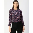 thumbnail image 2 of Moomaya Long Sleeve Round Neck Printed Georgette Top - Women's Boho Top, 2 of 9