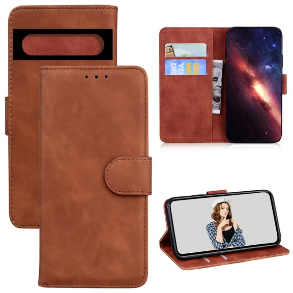 ELEHOLD Leather Wallet Case for Google Pixel 7,Butterfly Pattern with Card Slots Kickstand Magnetic Clasp Shockproof Protective Case for Women Girls,Brown