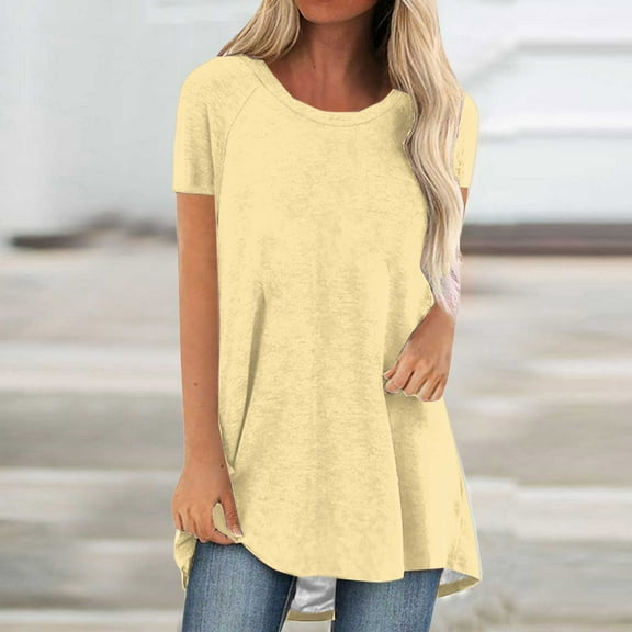 Women's Fashion Summer Round Neck Leisure Short Sleeve Solid Tops