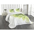 thumbnail image 3 of Ambesonne Asian Themed Quilted Bedspread Set 3 Pcs, Leaves Greenery Print, Queen Size, White and Green, 3 of 5