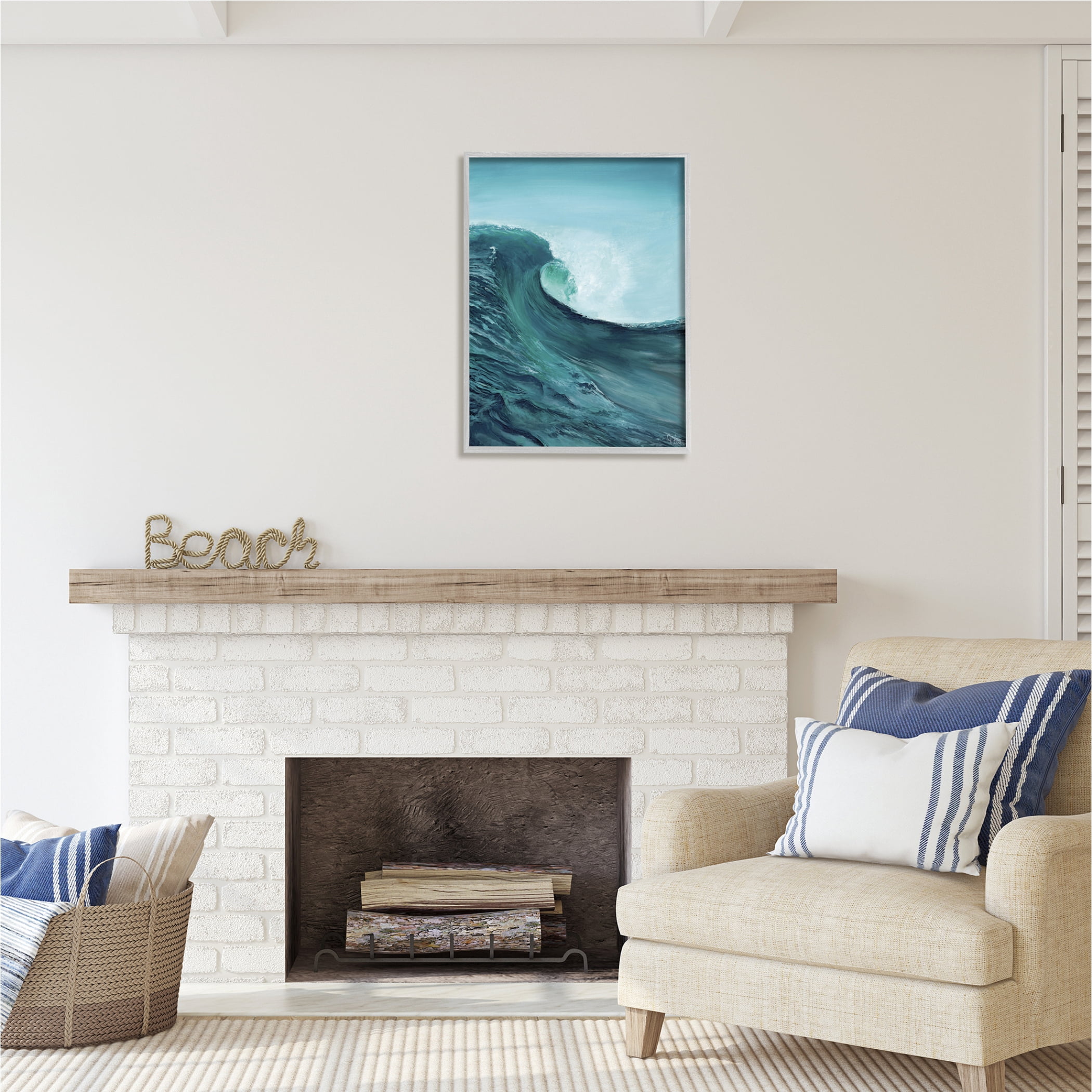 Stupell Industries Tsunami Wave Panting Nature Painting Gray Framed Art Print Wall Art, 24 x 30