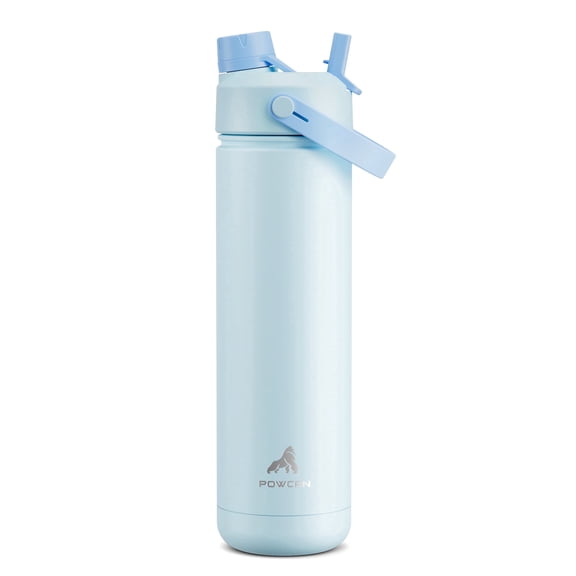 POWCAN 26 oz Insulated Water Bottle with 2-in-1 Straw and Spout Lid, Keep Cold 24H, Leak-Proof, Fits in Car Cup Holder, Stainless Steel Water Bottle for Sports, Travel, and School (Sea Breeze)