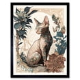 thumbnail image 1 of Sphynx Cat with Flower Blooms Modern Art Nouveau Portrait Illustration Art Print Framed Poster Wall Decor 12x16 inch, 1 of 5
