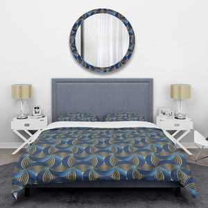 Designart 'Onde géométrique abstraite en or et en bleu marin'