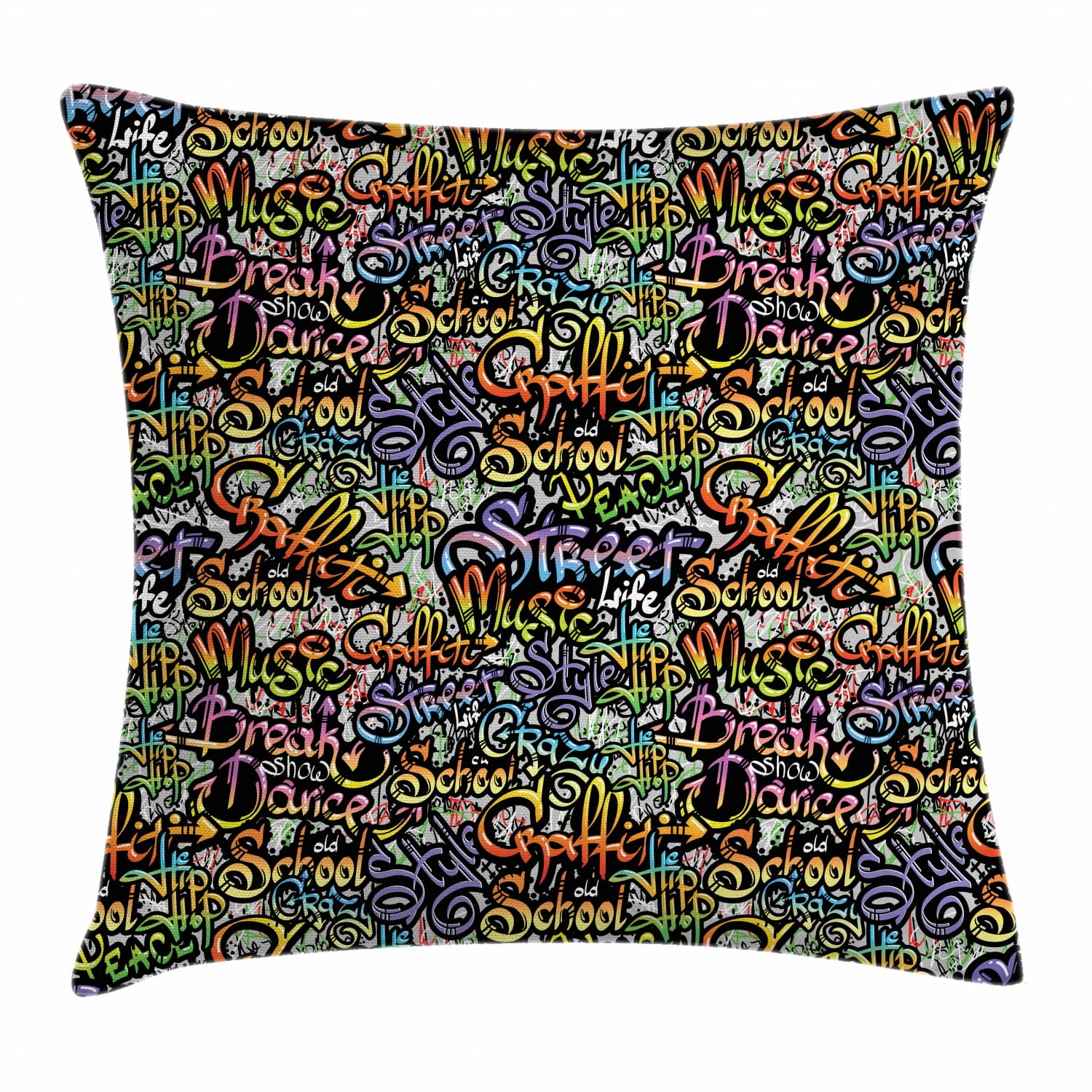 Hip Hop Throw Pillow Cushion Cover, Grafitti Spray Paint Style