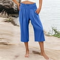 thumbnail image 5 of Pants for Women Plus Size Elastic Waist Wide Capris High Waisted Pants Casual Summer Pockets Pant, 5 of 6