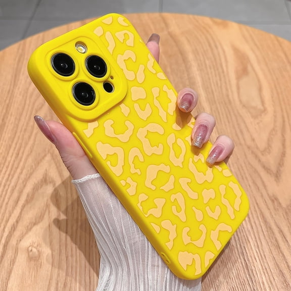 Compatible with iPhone 15 Pro Max Case,Cute Cheetah Print Pattern Design,Soft Silicone Slim Thin Girly Leopard Phone Case Bumper Shockproof Protective Cover for Women Girls 6.7inch-Yellow