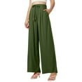 thumbnail image 1 of Ladies Pants Casual High Waisted Drawstring Linen Wide Leg Beach Pants With Pockets Pure Color High Waisted Pants Dark Green S, 1 of 4