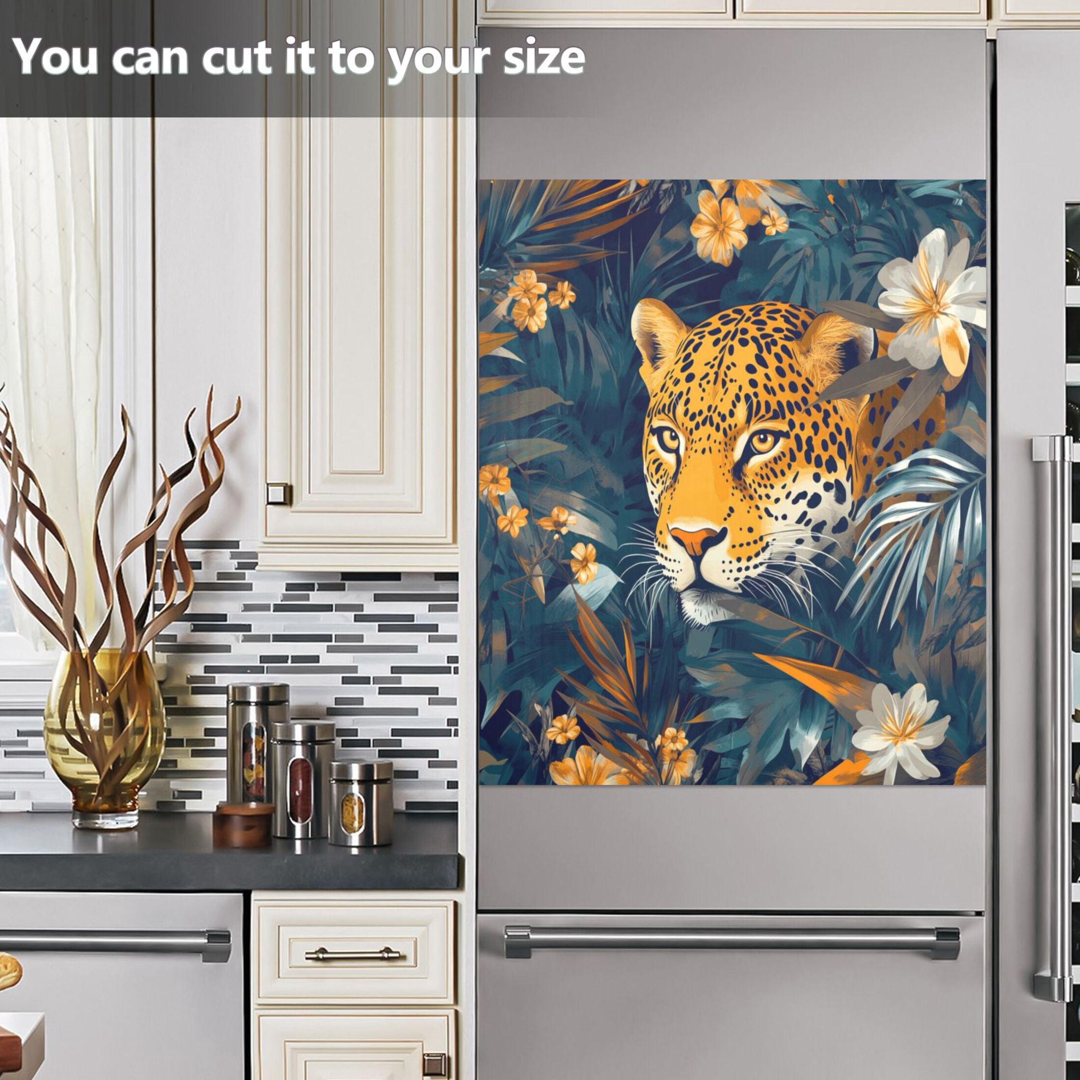 Dishwasher Magnetic Sticker 23x26 Inch Refrigerator Magnetic Sticker Washing Machine Magnetic Sticker Kitchen Panel Magnetic Sticker Home Decor Jungle Cartoon Leopard Pattern