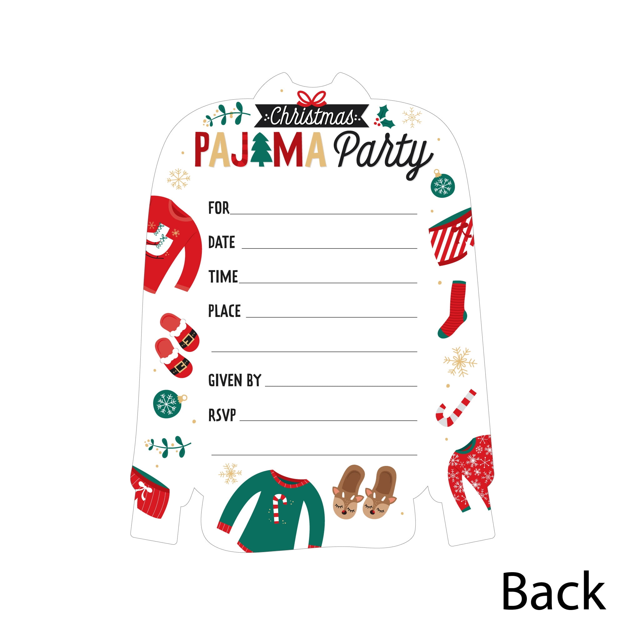 Big Dot of Happiness Christmas Pajamas - Shaped Fill-In Invitations - Holiday Plaid PJ Party Invitation Cards with Envelopes - Set of 12 - Walmart.com for Christmas Pajama Party Invitations Free Printable