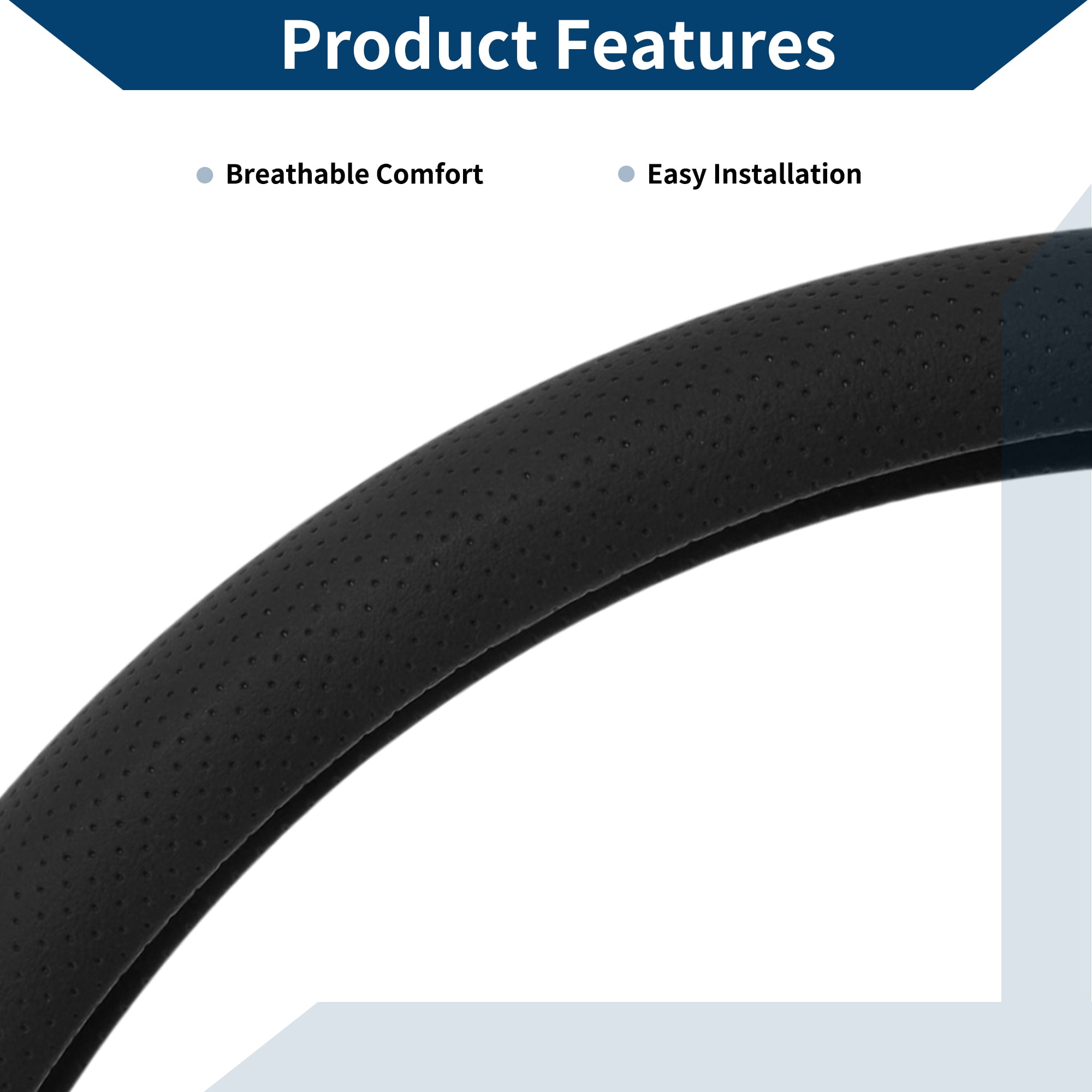 Unique Bargains PU Leather Steering Wheel Cover 14.96" Black