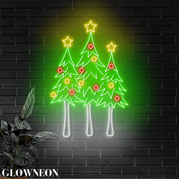 Glowneon Christmas Trees Neon Wall Art, Pine Tree Xmas Holidays Decor
