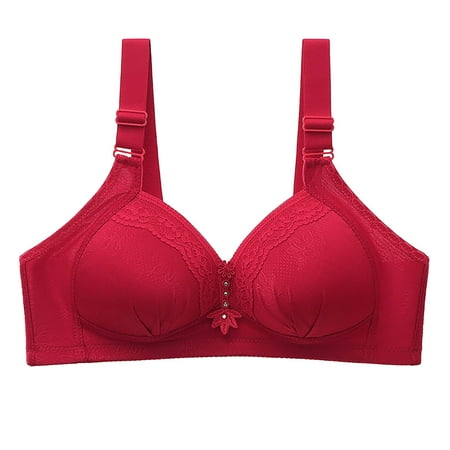 

Miluxas Clearance Women s Thin Plus Size Breathable Gathered Underwear Women s Non-steel Bra Daily Bra Red 10(XL)