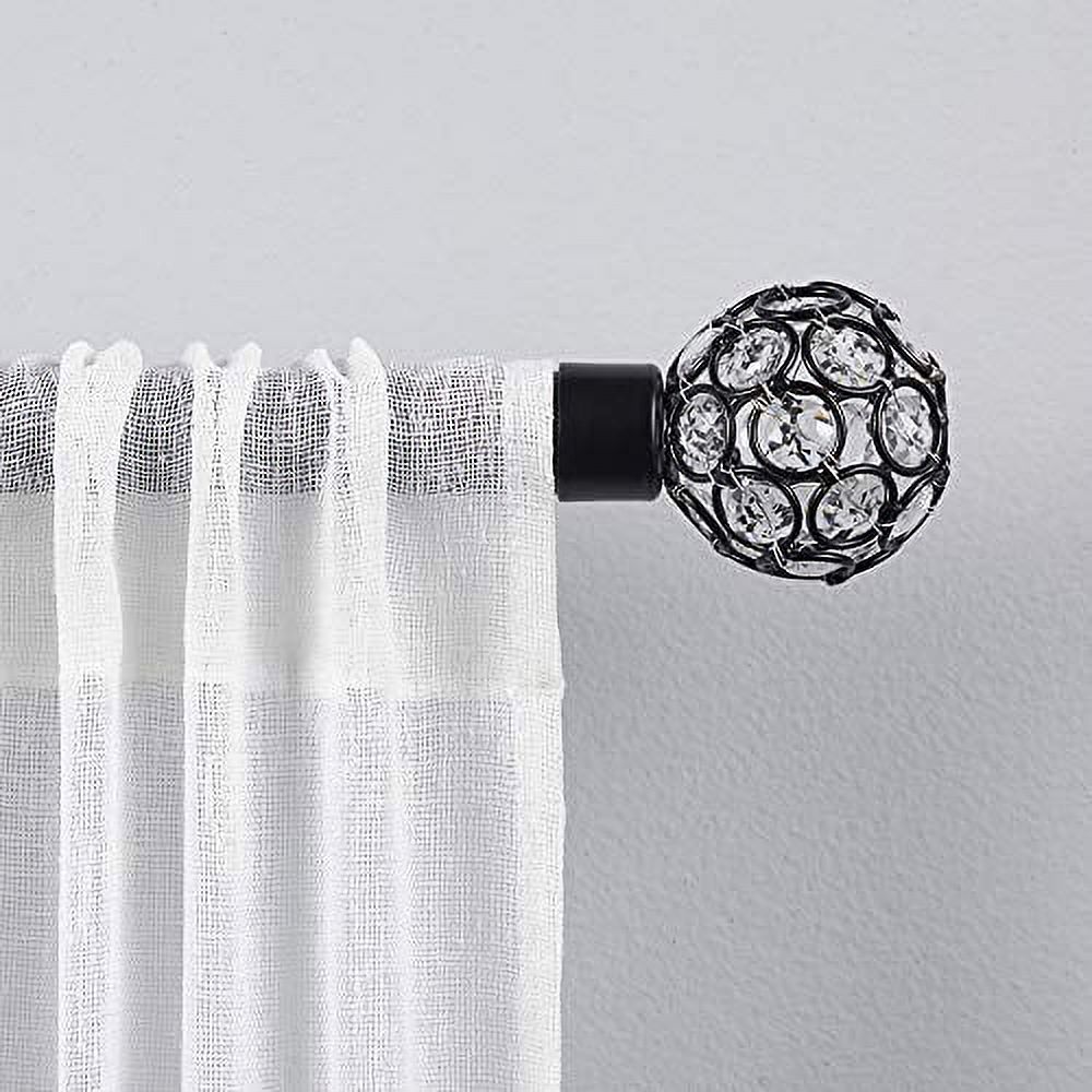 Exclusive Home Rings 1" Curtain Rod and Finial Set, Matte Black, Adjustable 36"-72"