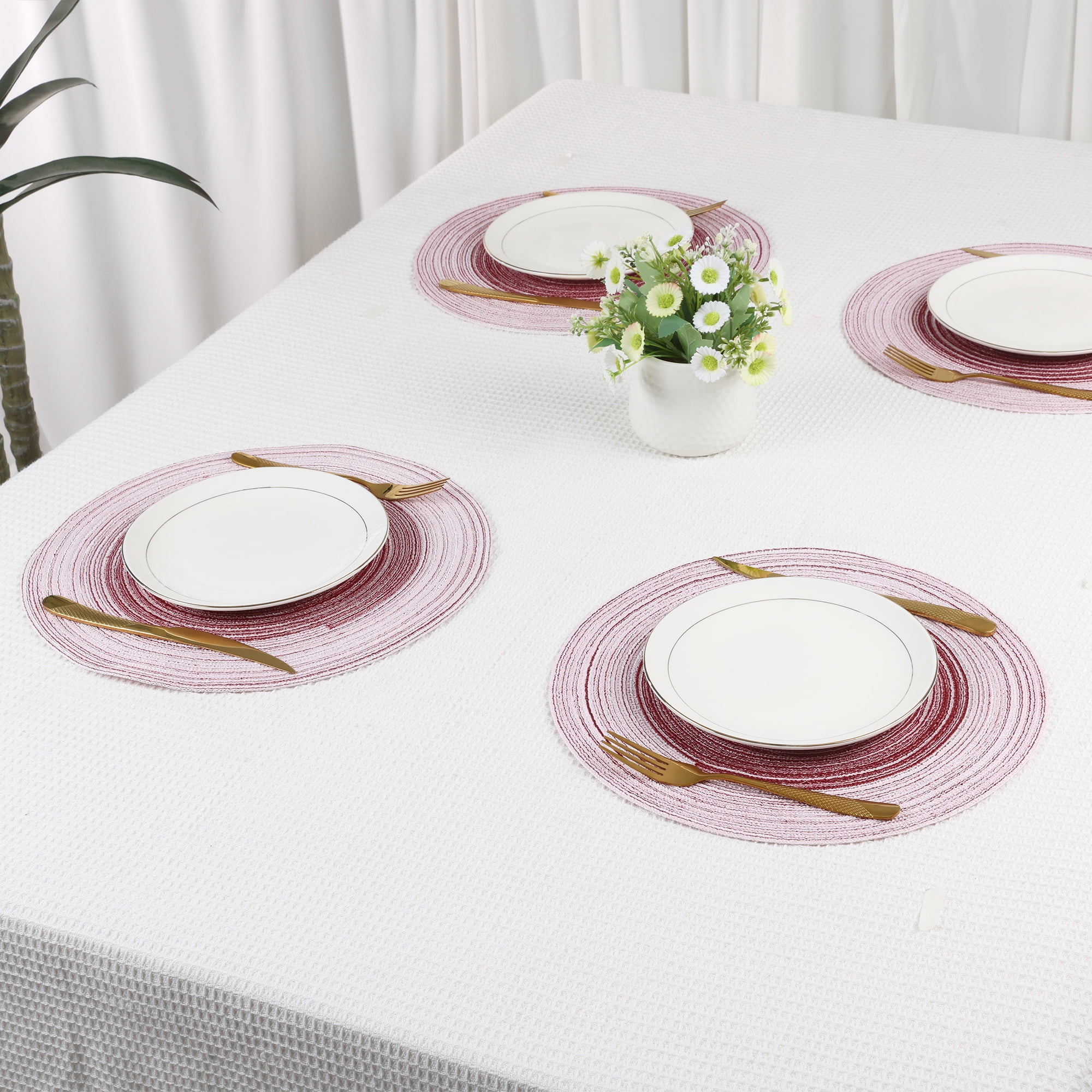 Unique Bargains Set of 6 Rattan Placemats for Dining Table Burgundy