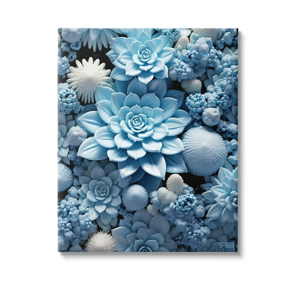 Stupell Industries Blue Patterned Succulents Botanical & Floral Painting Gallery Wrapped Canvas Art Print Wall Art, 16 x 20
