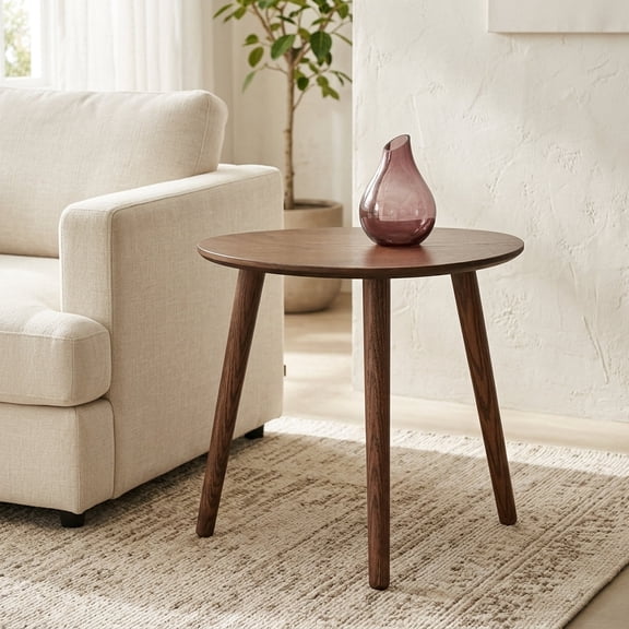 VECELO Mid Century Round Wooden Side Table, End Table with 3 Solid Legs, Small Accent Sofa End Side Table for Living Room Bedroom, Medium