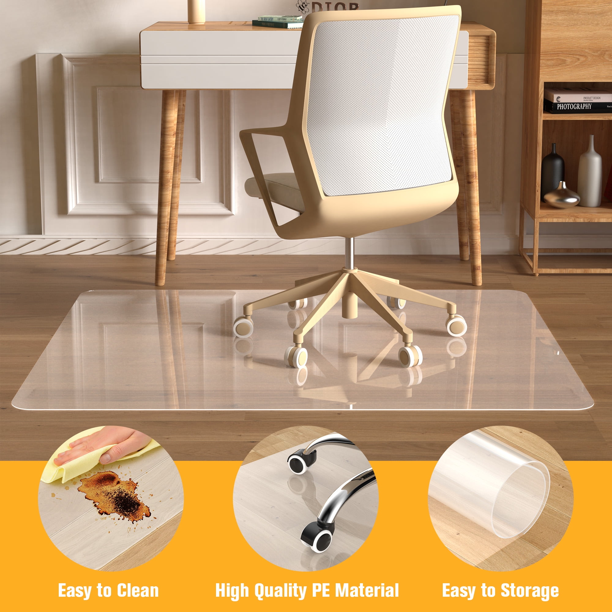 2pcs PVC Chair Mat for Hardwood Floors 36"x 48" Office Chair Mats ,Floor Protector Mat for Desk Chair,Easy to Clean