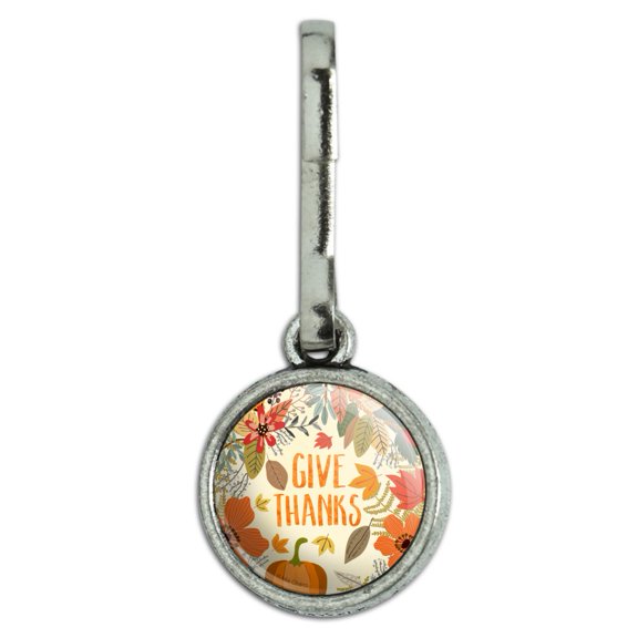 Give Thanks Thanksgiving Pumpkins Antiqued Charm Clothes Purse Suitcase Backpack Zipper Pull Aid