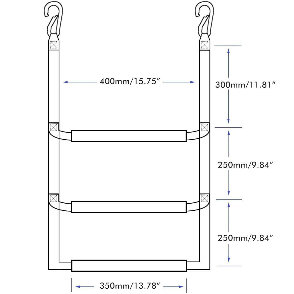 Échelle De Bateau GATE14 - 3 Marches Plastique Antidérapantes - Corde Lévylène - 87cm